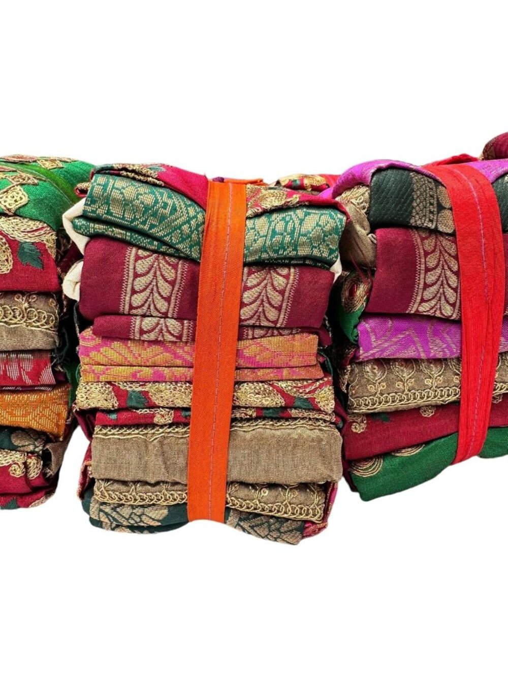 Vintage Metallic Multicolor Indian Sari Fat Quarters - 12 Pieces for Quilting
